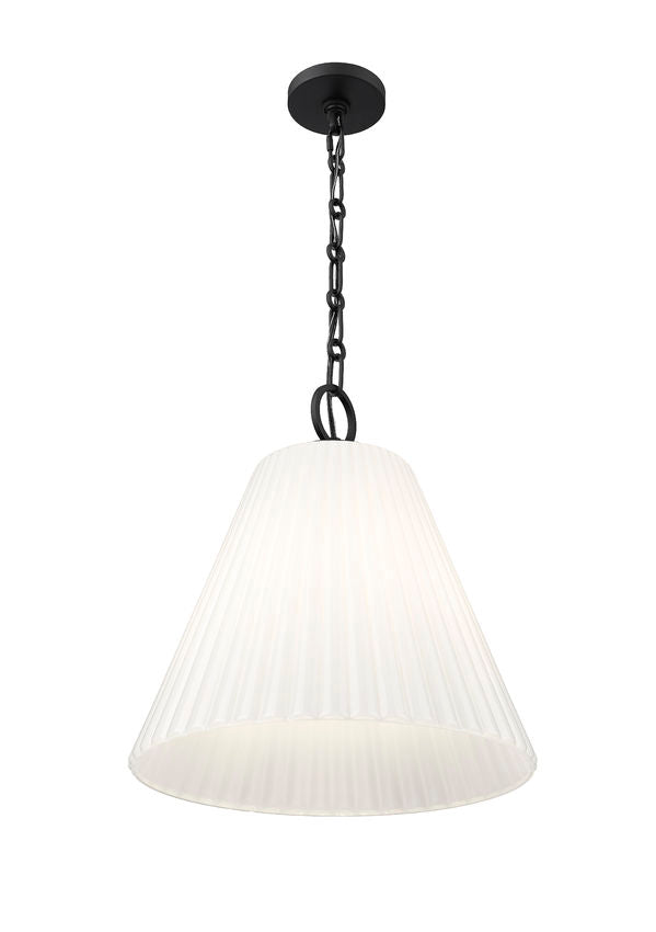 Z-Lite Alaric 18" 3-Light Matte Black Pendant Light With White Glass Shade