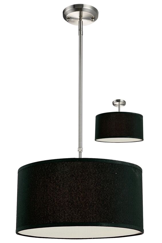 Z-Lite Albion 16" 3-Light Brushed Nickel Pendant Light With Black Fabric Shade