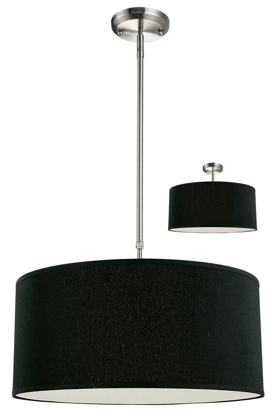 Z-Lite Albion 20" 3-Light Brushed Nickel Pendant Light With Black Fabric Shade