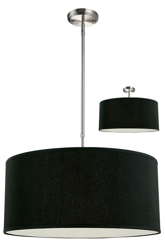 Z-Lite Albion 24" 3-Light Brushed Nickel Pendant Light With Black Fabric Shade