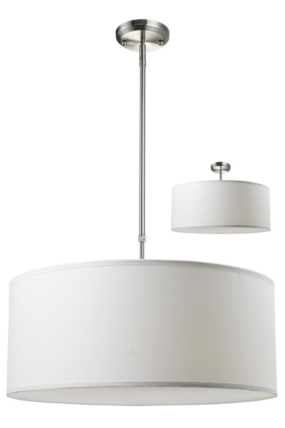 Z-Lite Albion 24" 3-Light Brushed Nickel Pendant Light With White Linen Fabric Shade