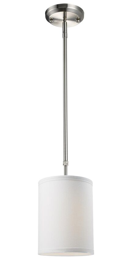 Z-Lite Albion 6" 1-Light Brushed Nickel Mini Pendant Light With White Linen Fabric Shade
