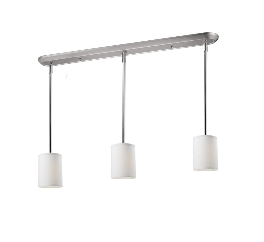 Z-Lite Albion 6" 3-Light Brushed Nickel Island Light With White Linen Fabric Shade