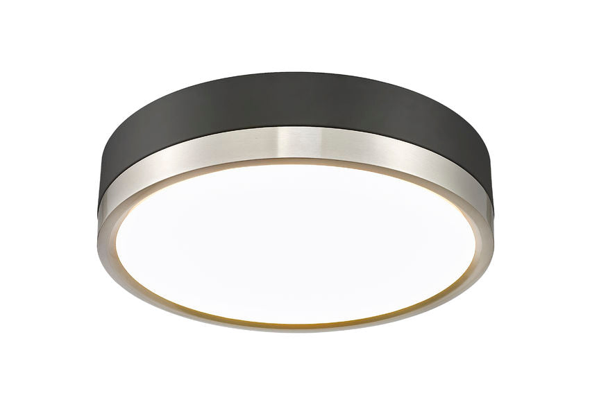 Z-Lite Algar 12" 1-Light LED Matte Black and Brushed Nickel Steel With Frosted Acrylic Shade Flush Mount Light