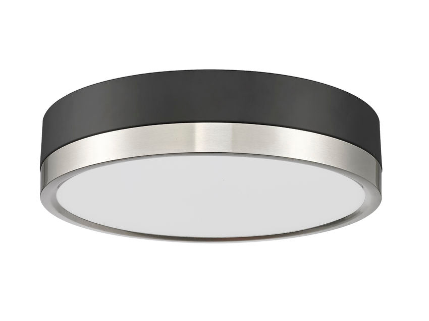 Z-Lite Algar 12" 1-Light LED Matte Black and Brushed Nickel Steel With Frosted Acrylic Shade Flush Mount Light