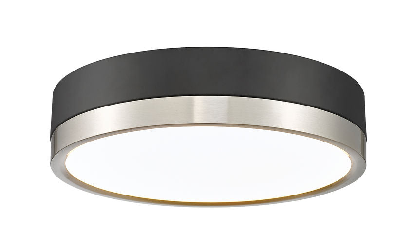 Z-Lite Algar 12" 1-Light LED Matte Black and Brushed Nickel Steel With Frosted Acrylic Shade Flush Mount Light