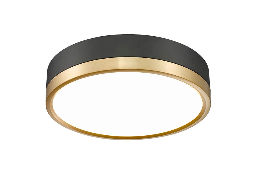 Z-Lite Algar 12" 1-Light LED Matte Black and Modern Gold Steel With Frosted Acrylic Shade Flush Mount Light