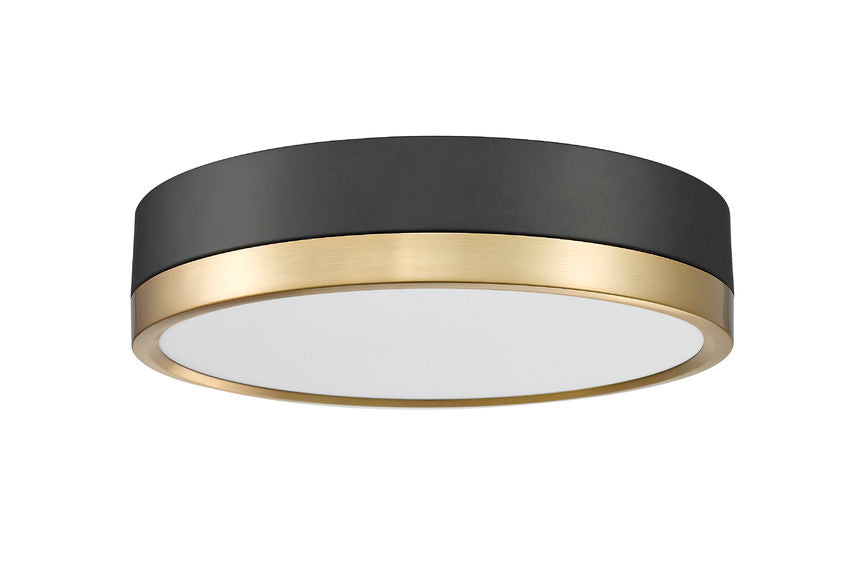 Z-Lite Algar 12" 1-Light LED Matte Black and Modern Gold Steel With Frosted Acrylic Shade Flush Mount Light