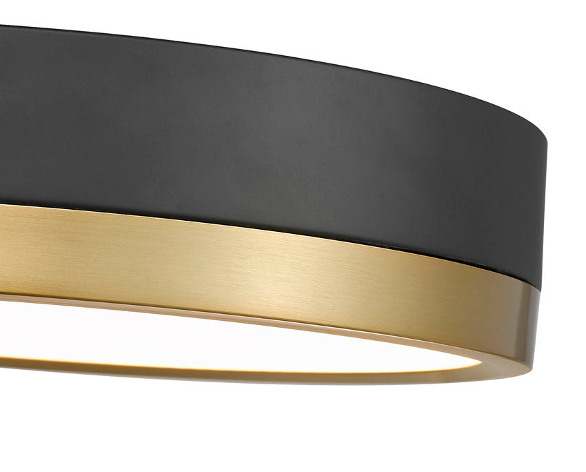 Z-Lite Algar 12" 1-Light LED Matte Black and Modern Gold Steel With Frosted Acrylic Shade Flush Mount Light
