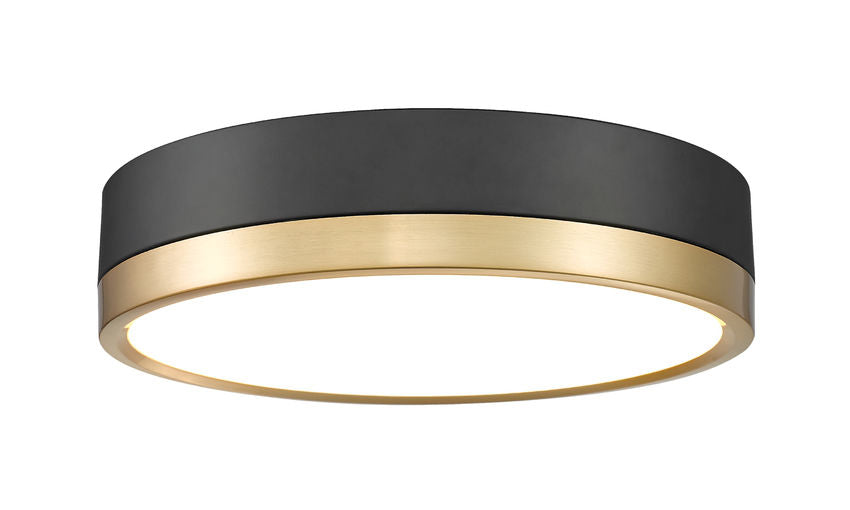Z-Lite Algar 12" 1-Light LED Matte Black and Modern Gold Steel With Frosted Acrylic Shade Flush Mount Light