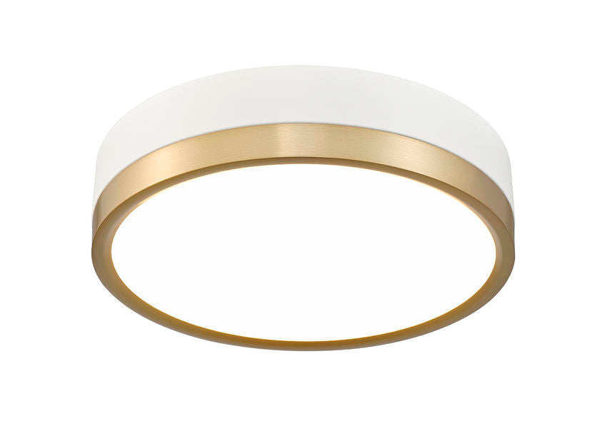 Z-Lite Algar 12" 1-Light LED Matte White and Modern Gold Steel With Frosted Acrylic Shade Flush Mount Light