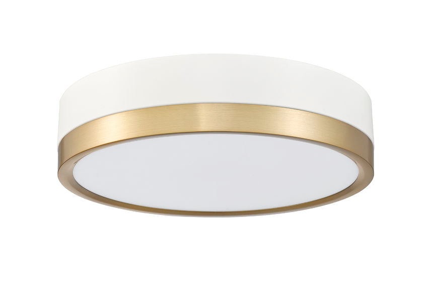 Z-Lite Algar 12" 1-Light LED Matte White and Modern Gold Steel With Frosted Acrylic Shade Flush Mount Light