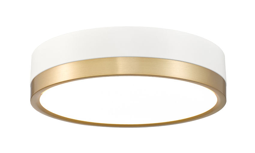 Z-Lite Algar 12" 1-Light LED Matte White and Modern Gold Steel With Frosted Acrylic Shade Flush Mount Light