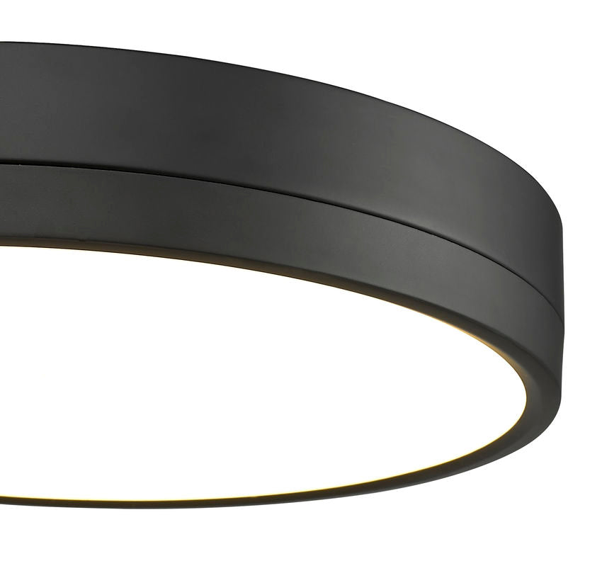 Z-Lite Algar 16" 1-Light LED Matte Black Steel and Frosted Acrylic Shade Flush Mount Light