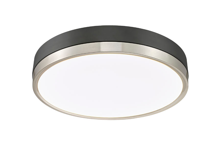 Z-Lite Algar 16" 1-Light LED Matte Black and Brushed Nickel Steel With Frosted Acrylic Shade Flush Mount Light