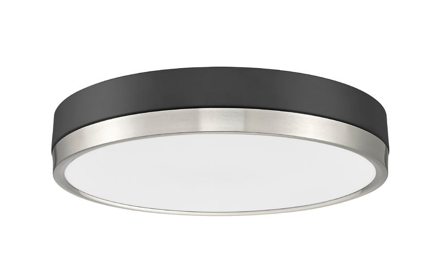 Z-Lite Algar 16" 1-Light LED Matte Black and Brushed Nickel Steel With Frosted Acrylic Shade Flush Mount Light