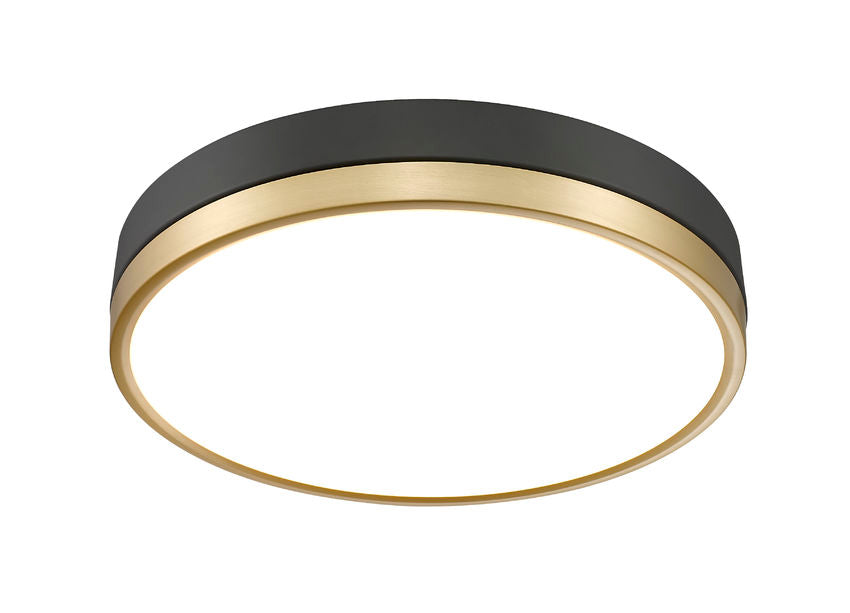Z-Lite Algar 16" 1-Light LED Matte Black and Modern Gold Steel With Frosted Acrylic Shade Flush Mount Light