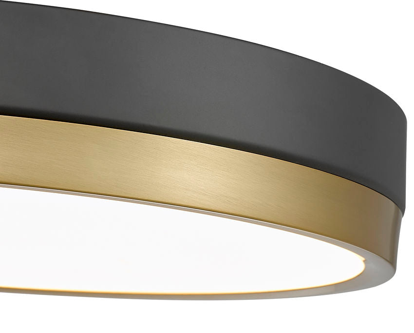 Z-Lite Algar 16" 1-Light LED Matte Black and Modern Gold Steel With Frosted Acrylic Shade Flush Mount Light