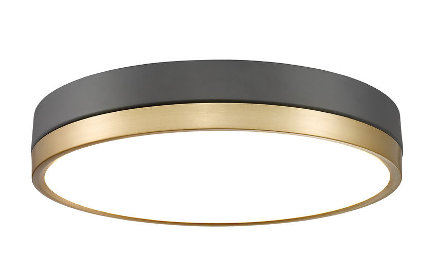 Z-Lite Algar 16" 1-Light LED Matte Black and Modern Gold Steel With Frosted Acrylic Shade Flush Mount Light