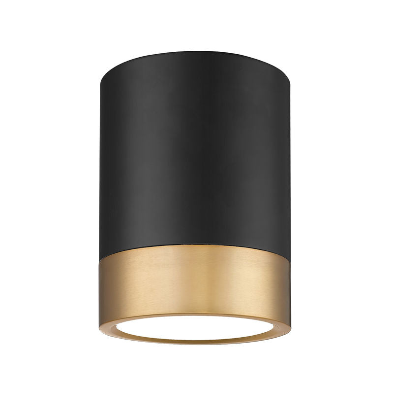 Z-Lite Algar 6" 1-Light LED Matte Black and Modern Gold Steel With Frosted Acrylic Shade Flush Mount Light