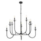 Z-Lite Allistair 10-Light Candelabra Bulb Base Matte Black Steel Frame Clear Ribbed Glass Shade Chandelier