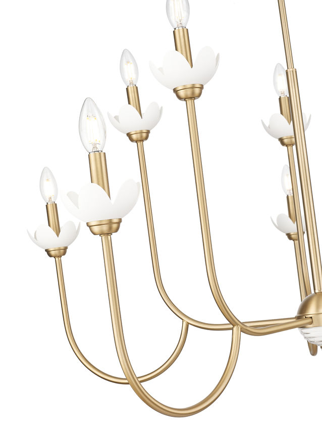 Z-Lite Allistair 10-Light Candelabra Bulb Base Modern Gold Steel Frame Clear Ribbed Glass Shade Chandelier