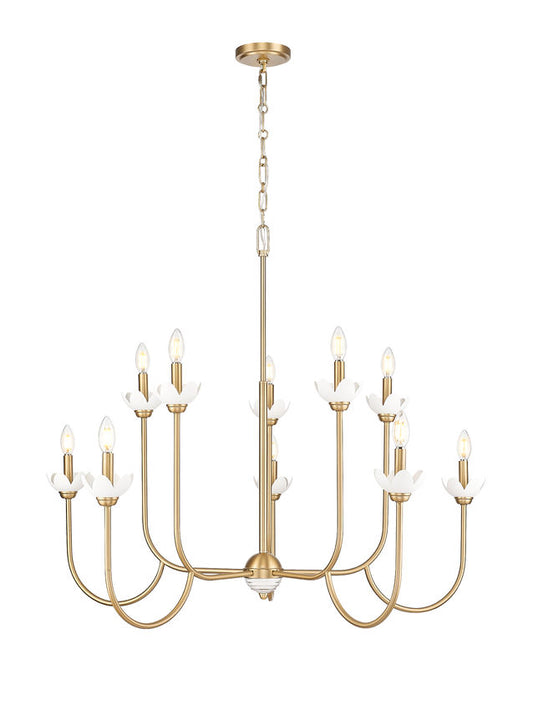 Z-Lite Allistair 10-Light Candelabra Bulb Base Modern Gold Steel Frame Clear Ribbed Glass Shade Chandelier