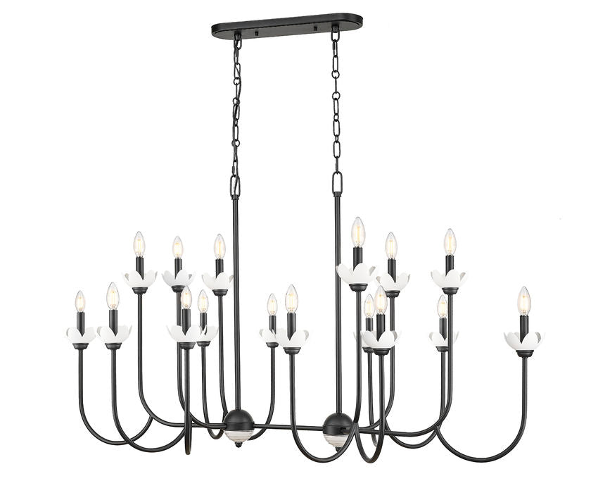 Z-Lite Allistair 16-Light Candelabra Bulb Base Matte Black Steel Frame Clear Ribbed Glass Shade Linear Chandelier