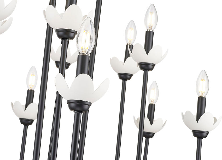 Z-Lite Allistair 16-Light Candelabra Bulb Base Matte Black Steel Frame Clear Ribbed Glass Shade Linear Chandelier