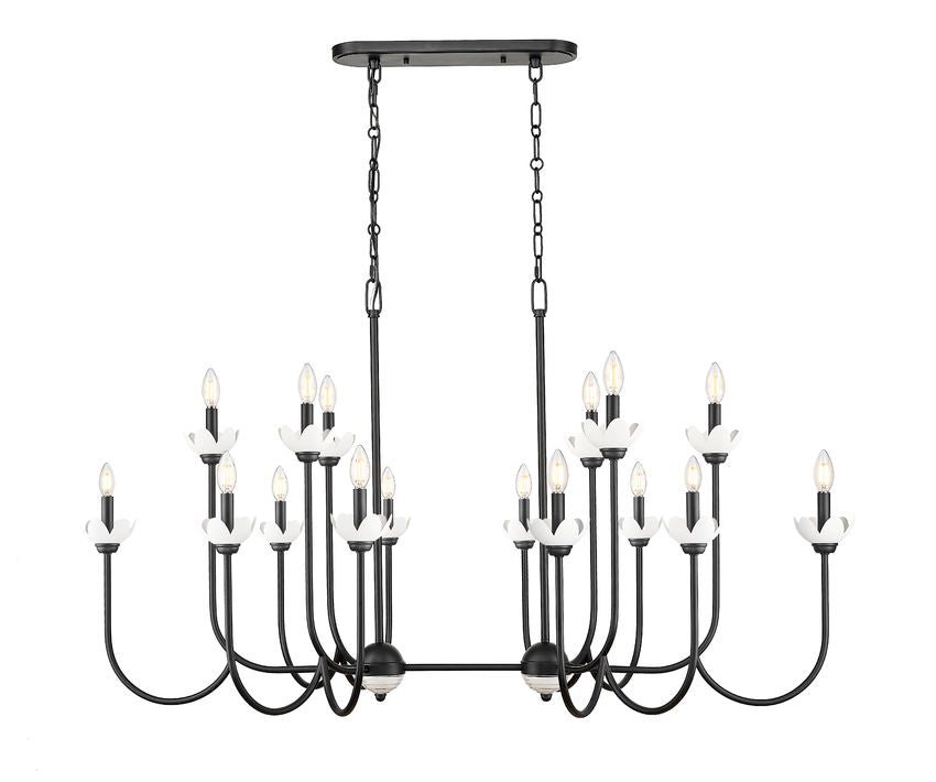 Z-Lite Allistair 16-Light Candelabra Bulb Base Matte Black Steel Frame Clear Ribbed Glass Shade Linear Chandelier