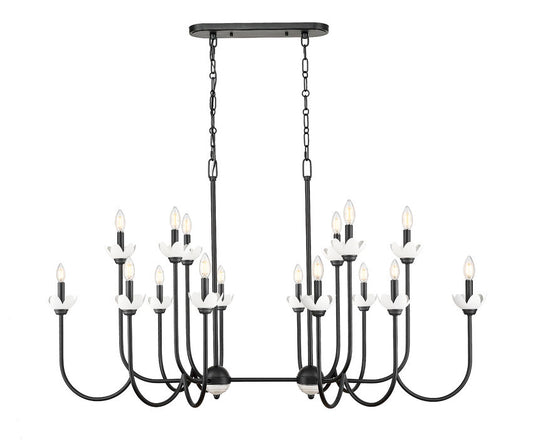 Z-Lite Allistair 16-Light Candelabra Bulb Base Matte Black Steel Frame Clear Ribbed Glass Shade Linear Chandelier