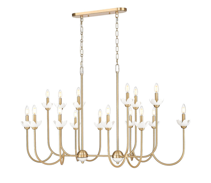 Z-Lite Allistair 16-Light Candelabra Bulb Base Modern Gold Steel Frame Clear Ribbed Glass Shade Linear Chandelier