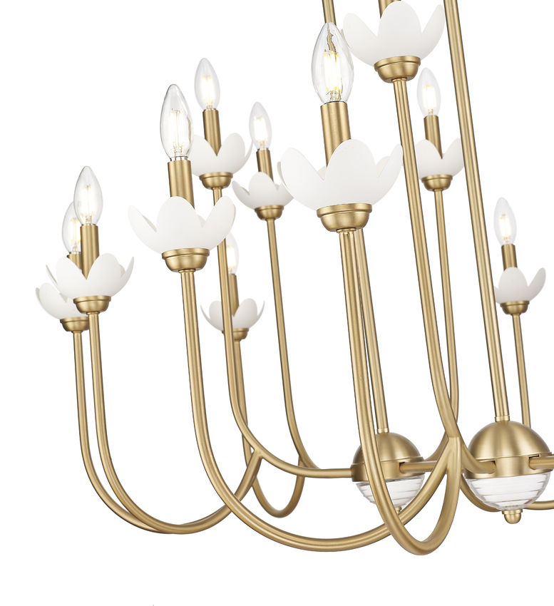 Z-Lite Allistair 16-Light Candelabra Bulb Base Modern Gold Steel Frame Clear Ribbed Glass Shade Linear Chandelier
