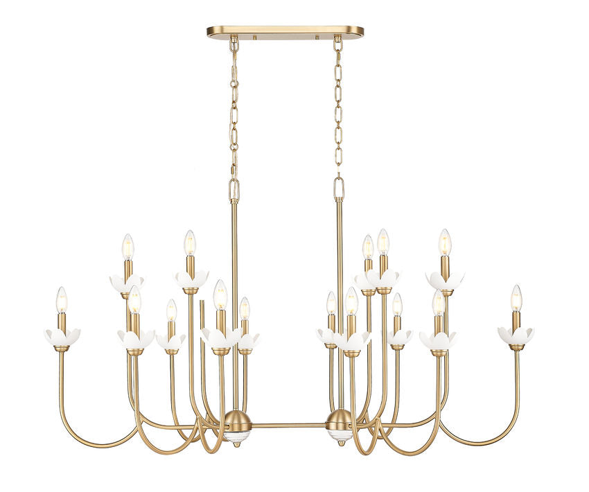 Z-Lite Allistair 16-Light Candelabra Bulb Base Modern Gold Steel Frame Clear Ribbed Glass Shade Linear Chandelier