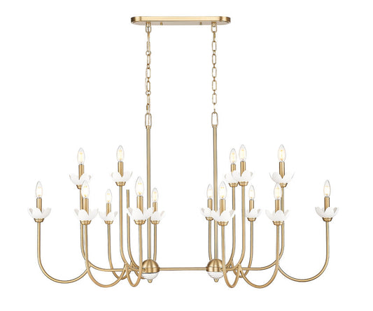 Z-Lite Allistair 16-Light Candelabra Bulb Base Modern Gold Steel Frame Clear Ribbed Glass Shade Linear Chandelier
