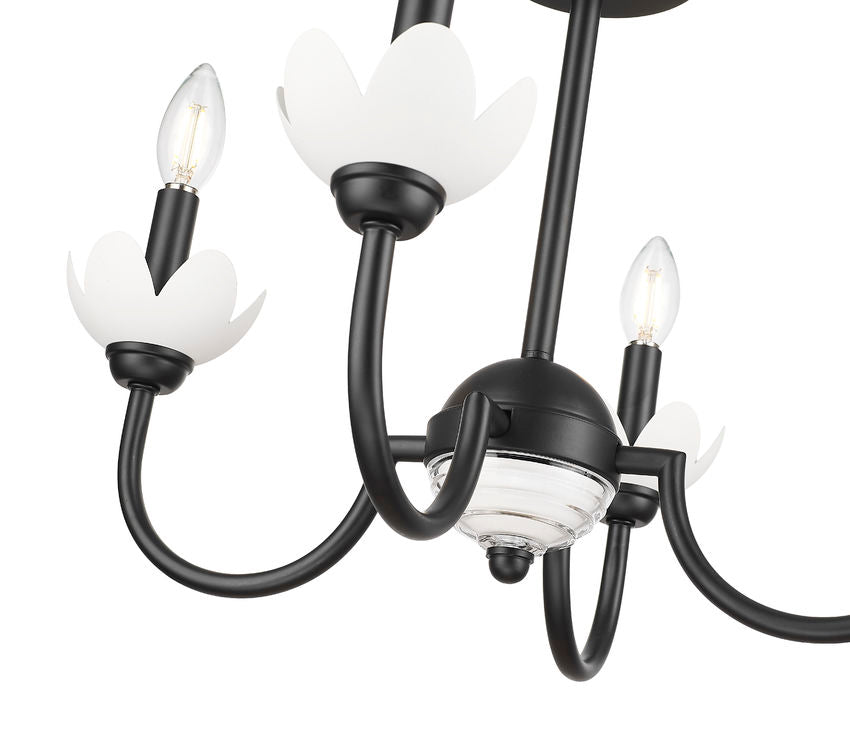 Z-Lite Allistair 4-Light Candelabra Bulb Base Matte Black Steel Frame Clear Ribbed Glass Shade Semi Flush Mount Lighting