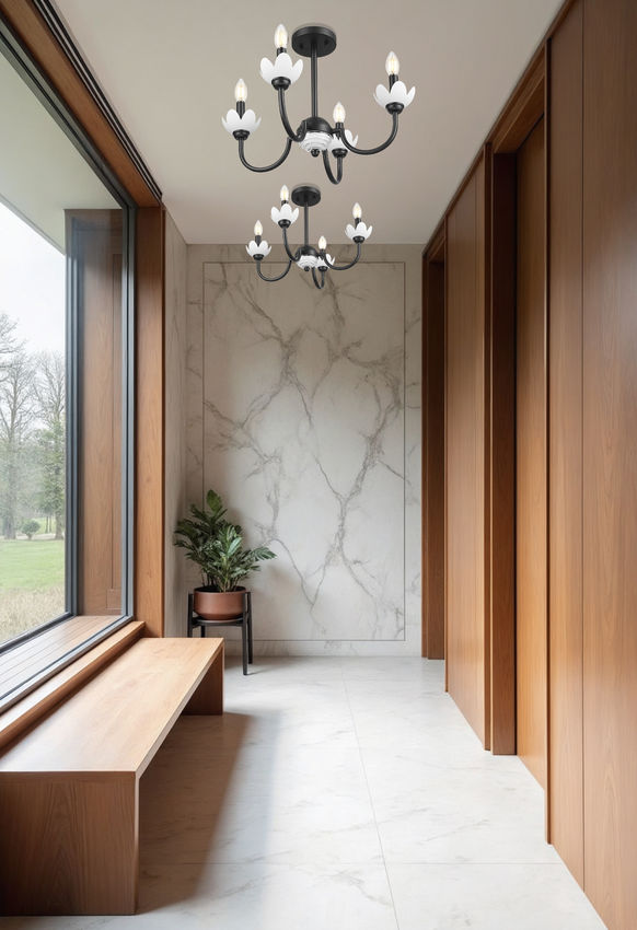 Z-Lite Allistair 4-Light Candelabra Bulb Base Matte Black Steel Frame Clear Ribbed Glass Shade Semi Flush Mount Lighting