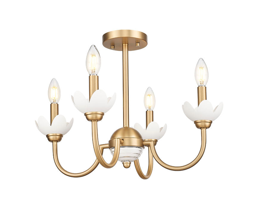 Z-Lite Allistair 4-Light Candelabra Bulb Base Modern Gold Steel Frame Clear Ribbed Glass Shade Semi Flush Mount Lighting
