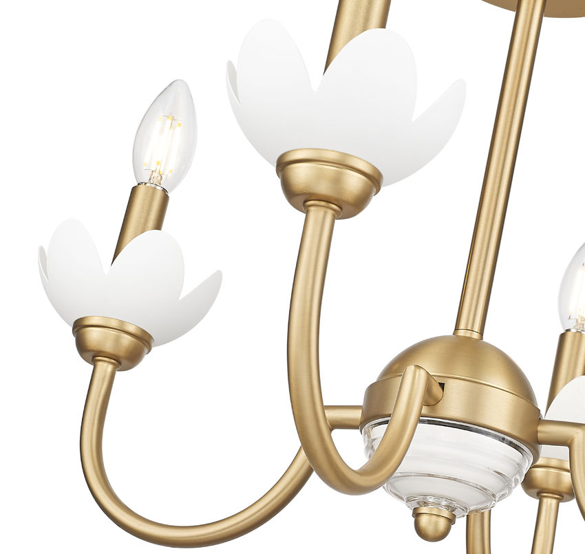 Z-Lite Allistair 4-Light Candelabra Bulb Base Modern Gold Steel Frame Clear Ribbed Glass Shade Semi Flush Mount Lighting