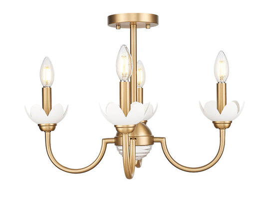 Z-Lite Allistair 4-Light Candelabra Bulb Base Modern Gold Steel Frame Clear Ribbed Glass Shade Semi Flush Mount Lighting