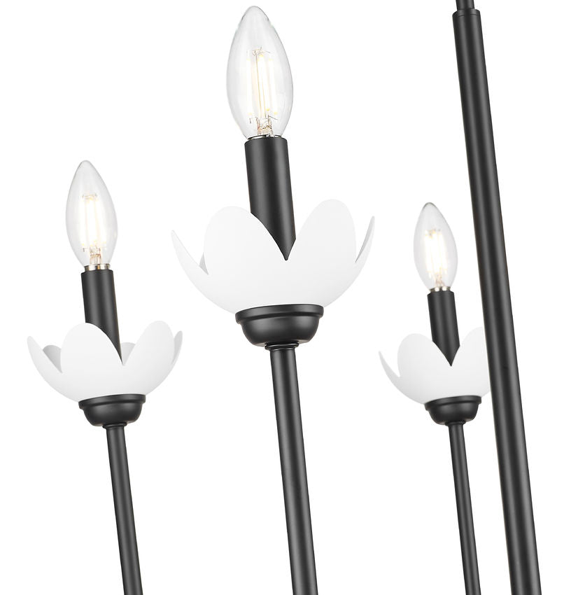 Z-Lite Allistair 5-Light Candelabra Bulb Base Matte Black Steel Frame Clear Ribbed Glass Shade Chandelier