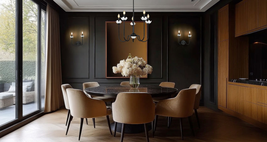 Z-Lite Allistair 5-Light Candelabra Bulb Base Matte Black Steel Frame Clear Ribbed Glass Shade Chandelier