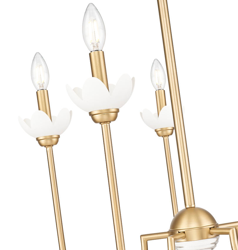 Z-Lite Allistair 5-Light Candelabra Bulb Base Modern Gold Steel Frame Clear Ribbed Glass Shade Chandelier