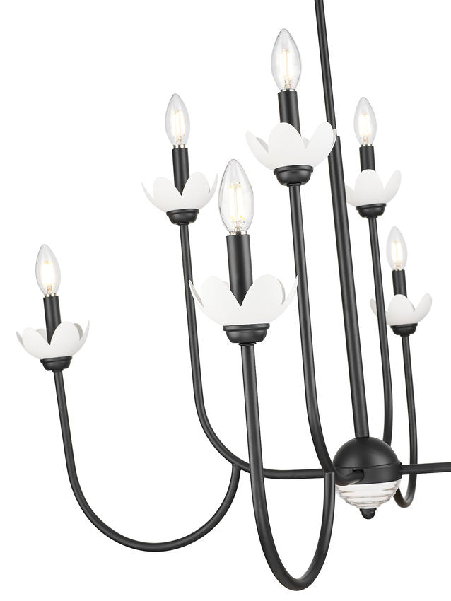 Z-Lite Allistair 8-Light Candelabra Bulb Base Matte Black Steel Frame Clear Ribbed Glass Shade Chandelier