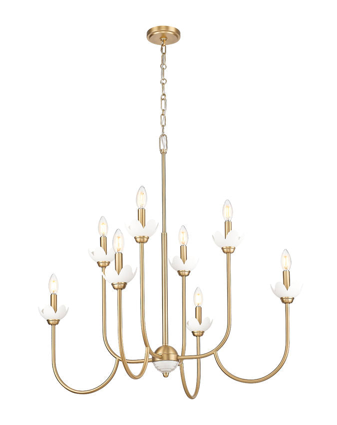 Z-Lite Allistair 8-Light Candelabra Bulb Base Modern Gold Steel Frame Clear Ribbed Glass Shade Chandelier