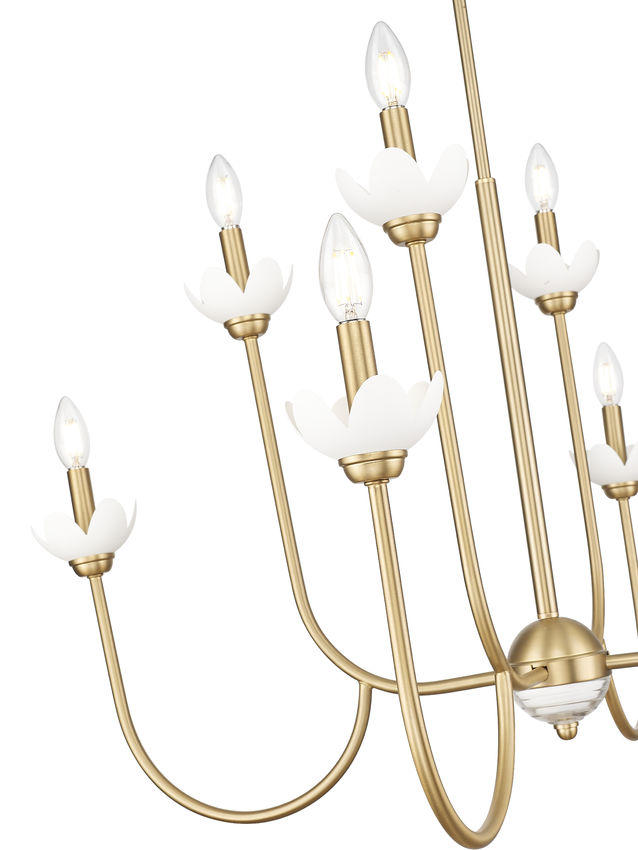 Z-Lite Allistair 8-Light Candelabra Bulb Base Modern Gold Steel Frame Clear Ribbed Glass Shade Chandelier
