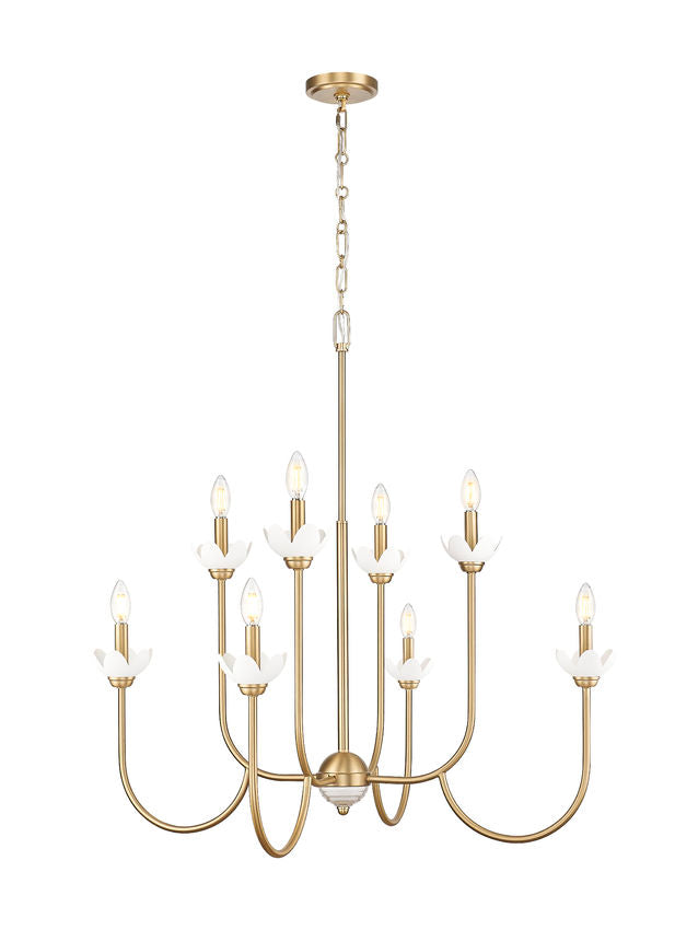Z-Lite Allistair 8-Light Candelabra Bulb Base Modern Gold Steel Frame Clear Ribbed Glass Shade Chandelier