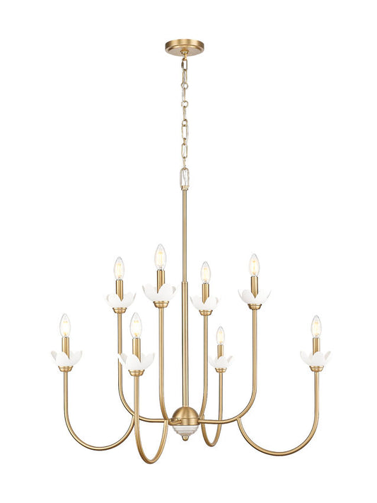 Z-Lite Allistair 8-Light Candelabra Bulb Base Modern Gold Steel Frame Clear Ribbed Glass Shade Chandelier