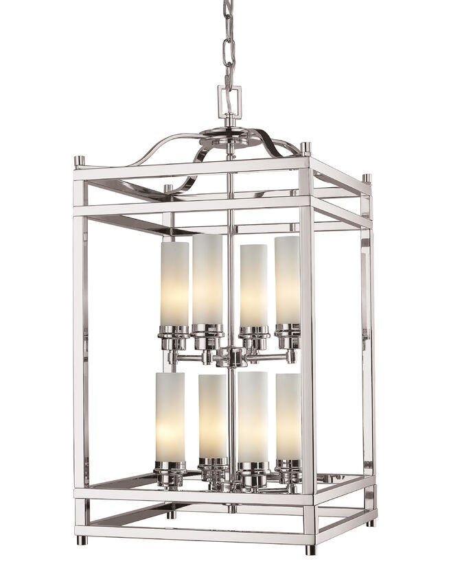 Z-Lite Altadore 15" 8-Light Brushed Nickel Pendant Light With Matte Opal Glass Shade