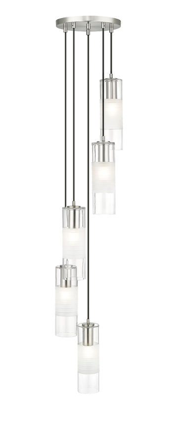 Z-Lite Alton 12" 5-Light Brushed Nickel Steel and Clear Frosted Glass Shade Chandelier